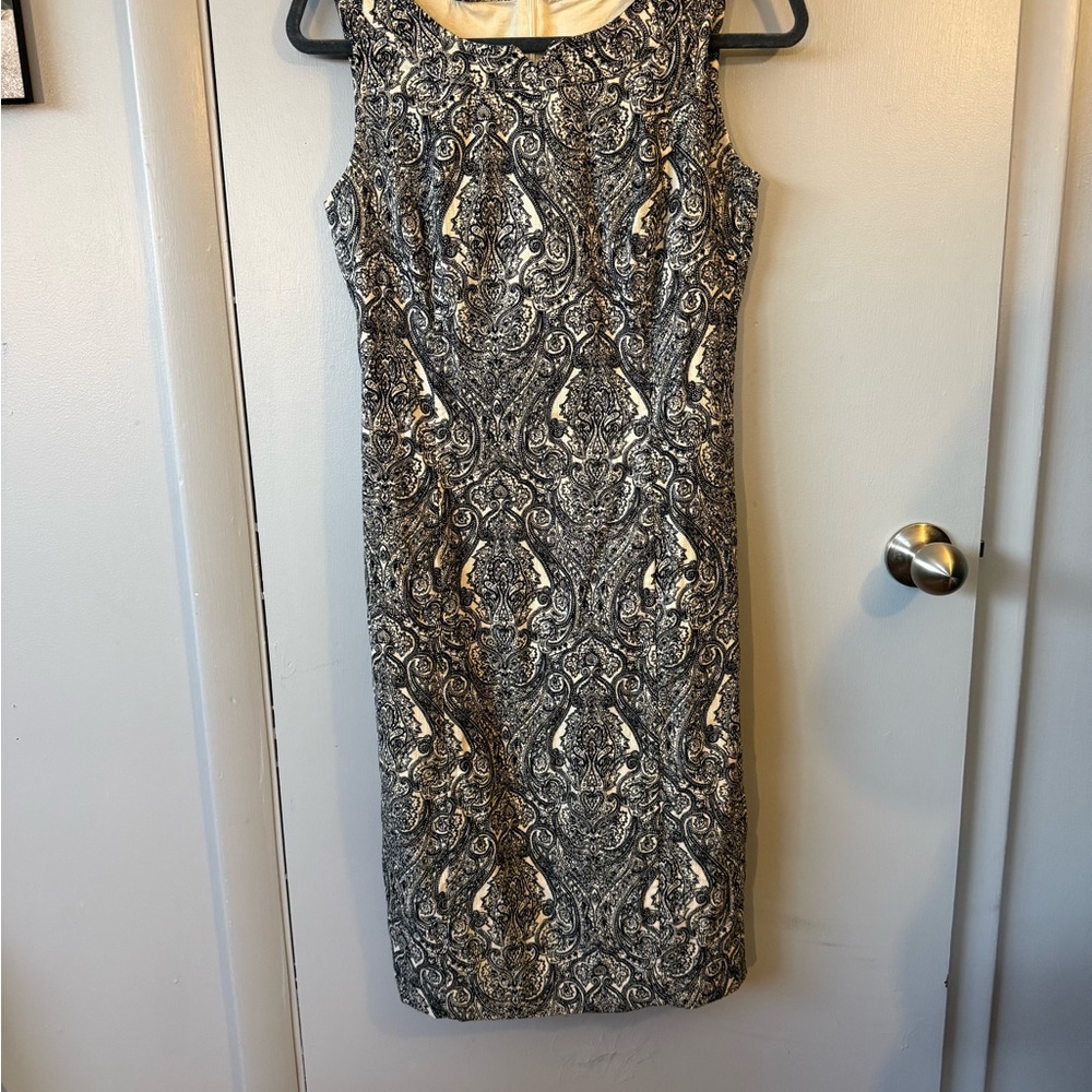 Talbots Black and Cream Paisley Midi Dress